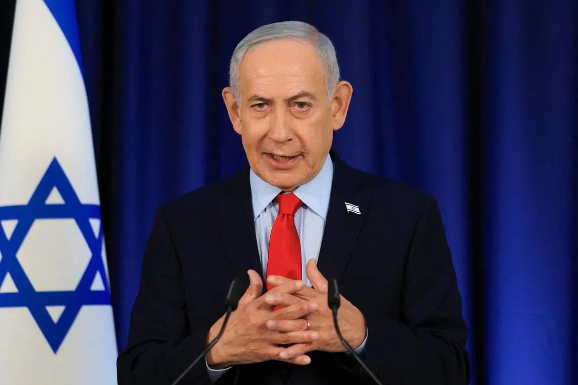 Israeli Prime Minister Benjamin Netanyahu speaks during a press conference, amid the U.S.-Israel conflict with Iran, in Jerusalem, March 19, 2026. REUTERS/Ronen Zvulun/Pool