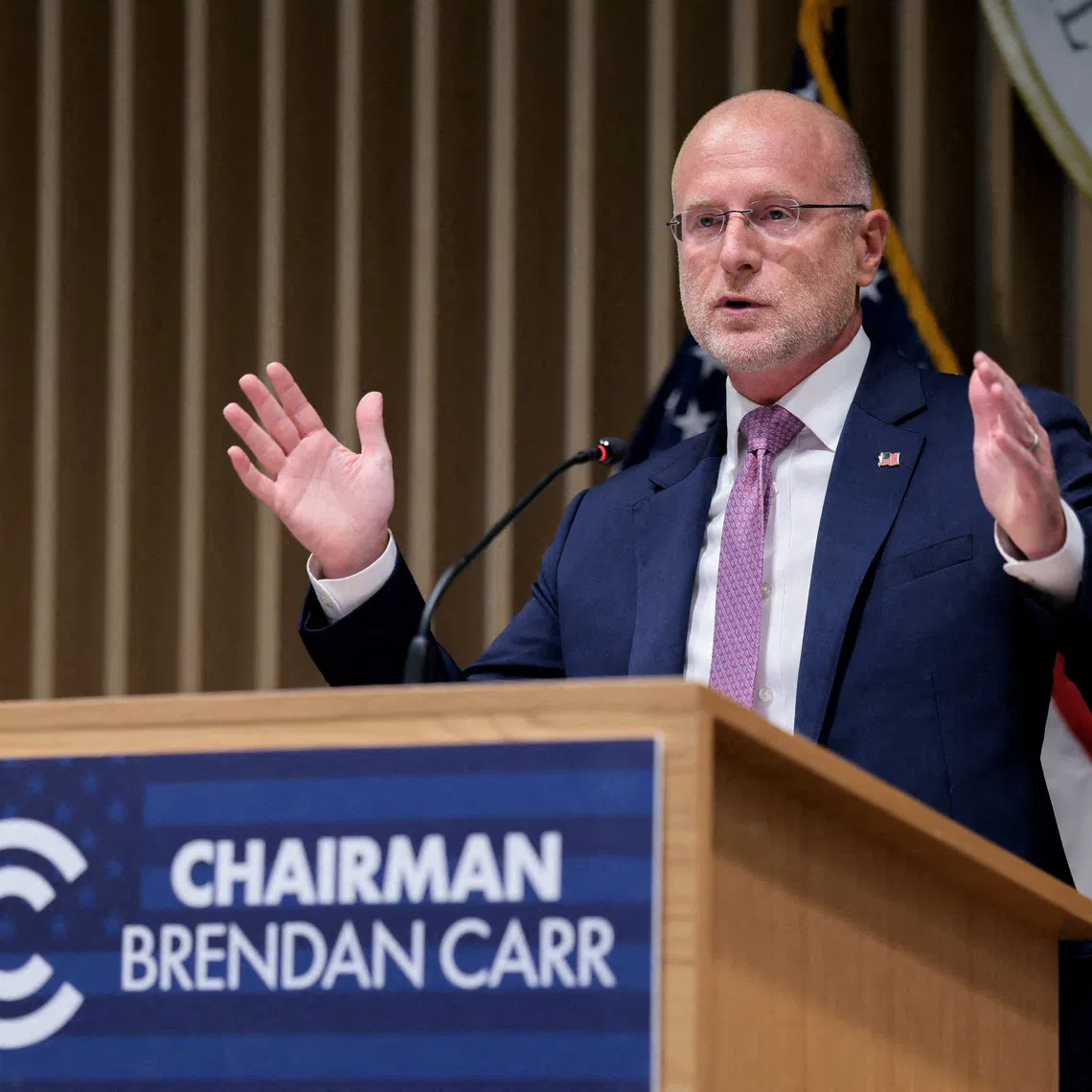 US Federal Communications Commission chairman Brendan Carr speaks during a press conference in Washington on July 22.