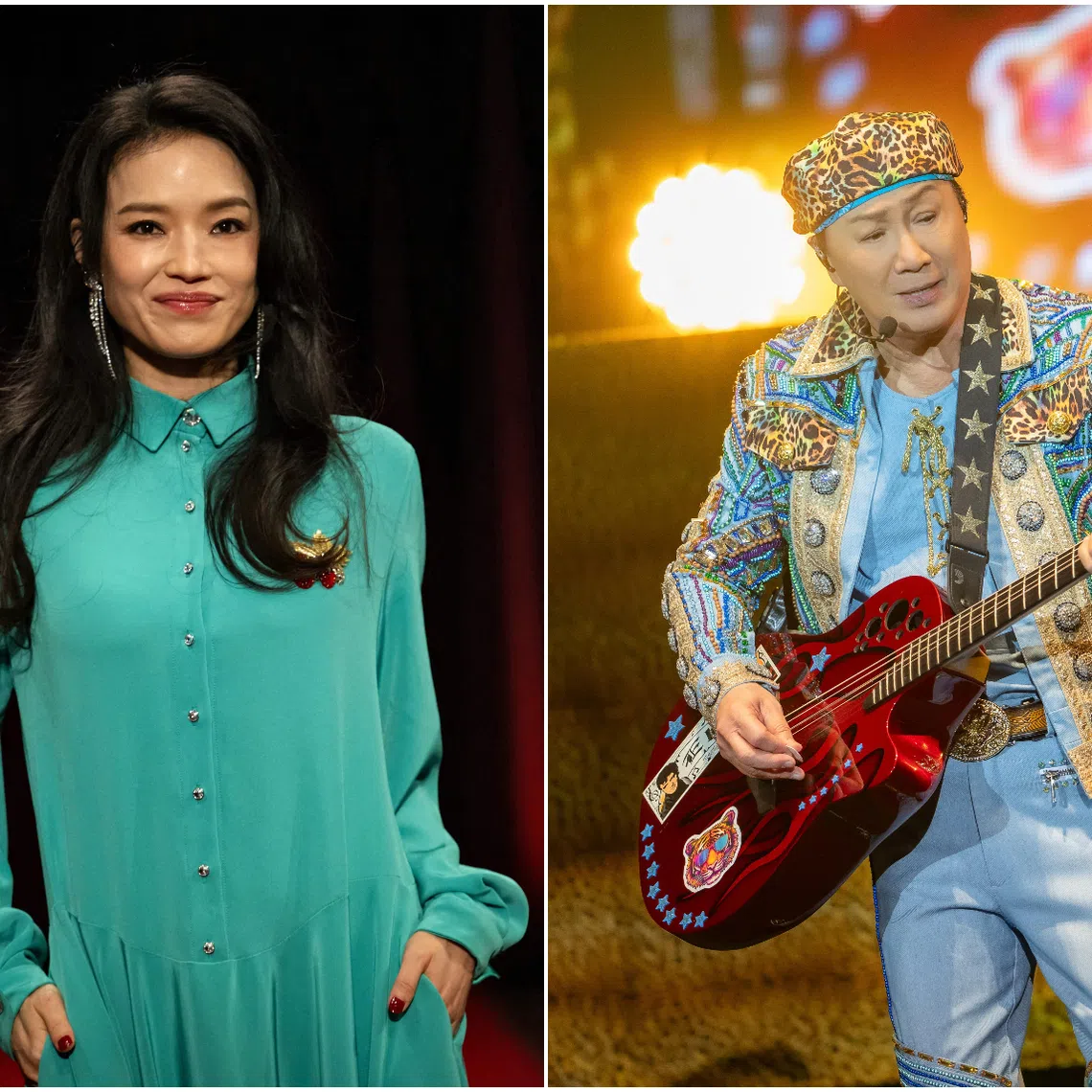 Shu Qi and Sam Hui (right) paid tribute to Hong Kong firefighters. 