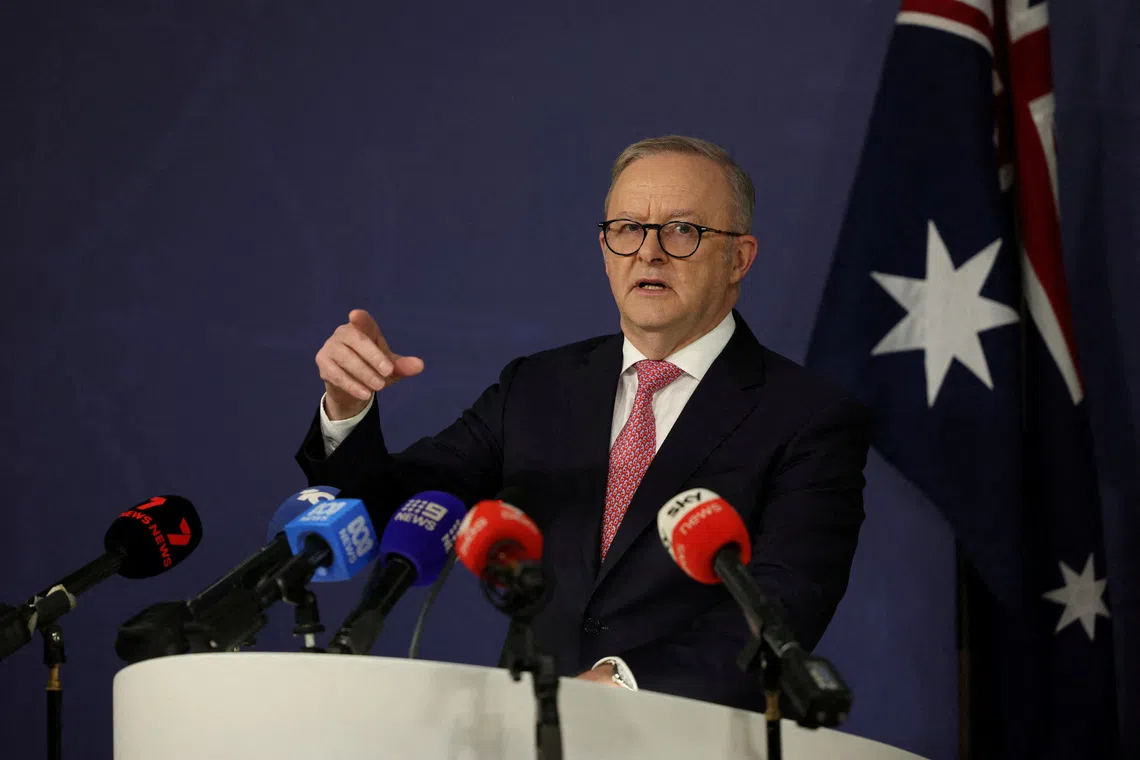 FILE PHOTO: Australian Prime Minister Anthony Albanese speaks during a press conference in Sydney, Australia, September 12, 2025. REUTERS/Hollie Adams/File Photo