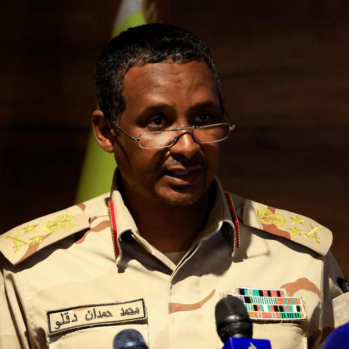 FILE PHOTO: Deputy head of Sudan's sovereign council General Mohamed Hamdan Dagalo speaks during a press conference at Rapid Support Forces head quarter in Khartoum, Sudan February 19, 2023. REUTERS/Mohamed Nureldin Abdallah/File Photo
