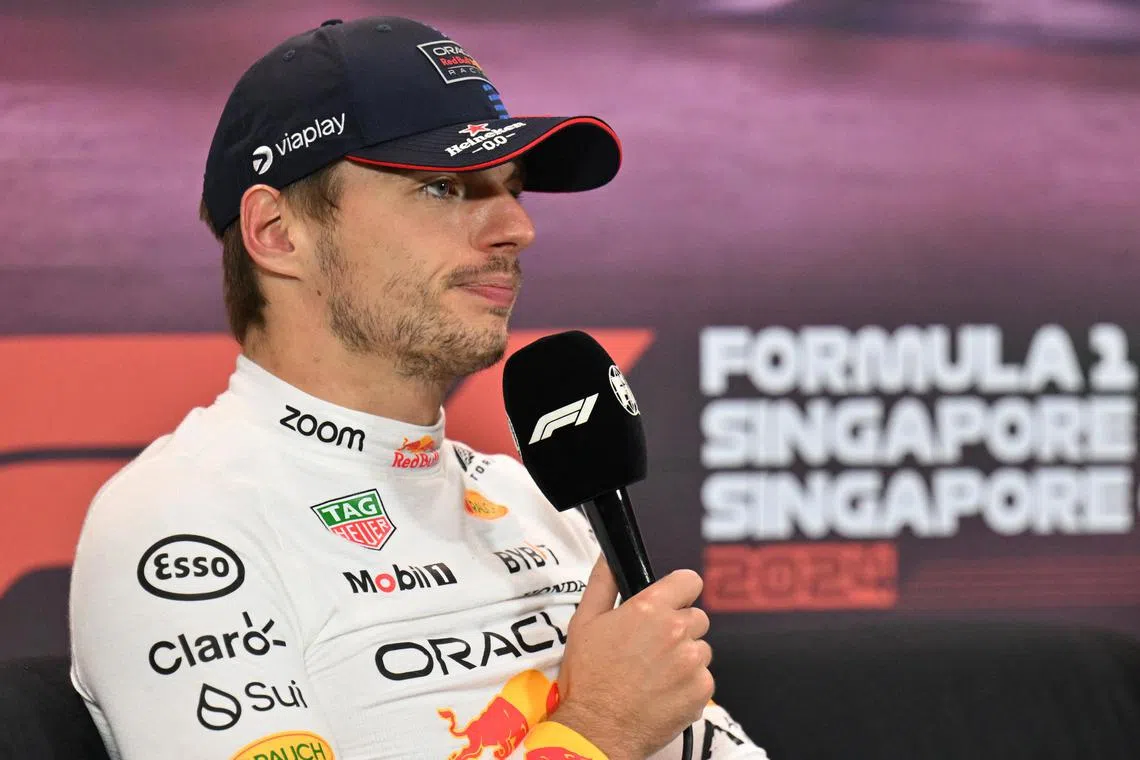Red Bull's Max Verstappen during a post-race press conference after finishing second place in the Singapore Grand Prix.