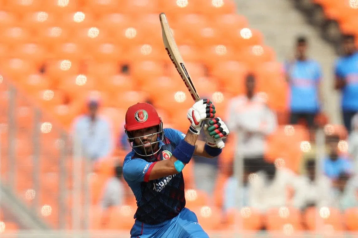 FILE PHOTO: Cricket - ICC Cricket World Cup 2023 - South Africa v Afghanistan - Narendra Modi Stadium, Ahmedabad, India - November 10, 2023 Afghanistan's Ibrahim Zadran in action REUTERS/Amit Dave/File Photo