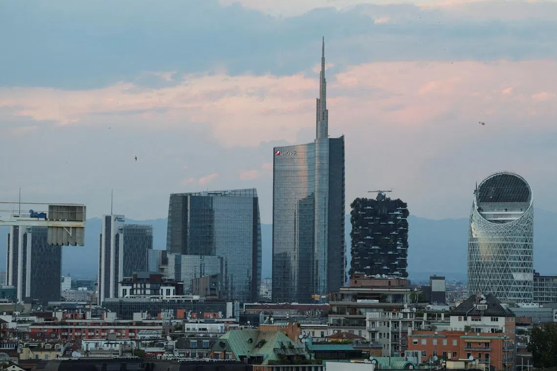 A view shows Milan's skyline during sunset in Milan, Italy, July 6, 2023. REUTERS/Claudia Greco