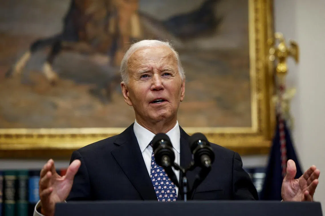 U.S. President Joe Biden delivers remarks on the response to Hurricane Helene, in the Roosevelt Room at the White House, in Washington, U.S., September 30, 2024. REUTERS/Evelyn Hockstein