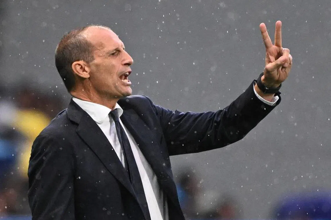 FILE PHOTO: Soccer Football - Serie A - U.S. Sassuolo v Juventus - Mapei Stadium - Citta del Tricolore, Reggio Emilia, Italy - September 23, 2023 Juventus coach Massimiliano Allegri reacts REUTERS/Alberto Lingria/File Photo