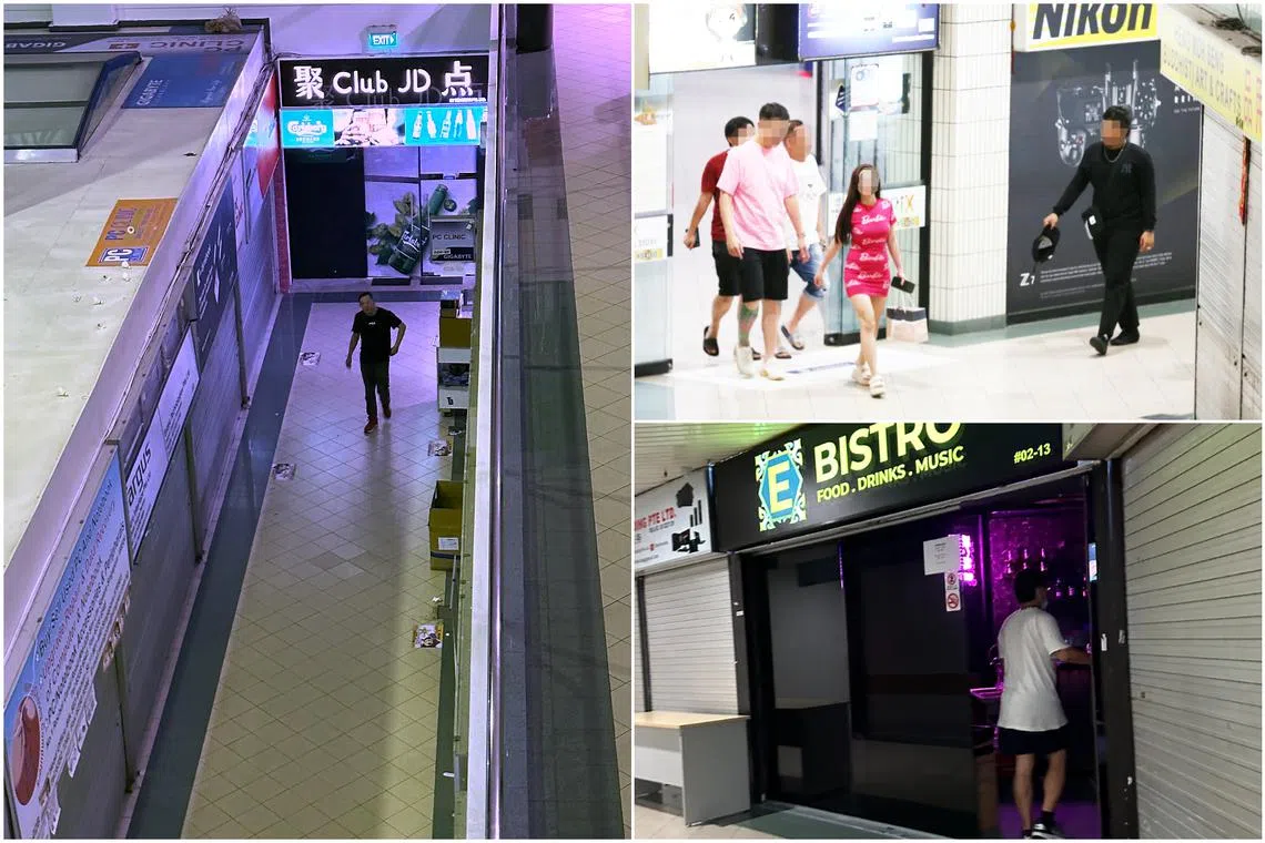 Patrons at Sim Lim Square at night. Abuzz with shoppers in the day, the tech hub takes on a different vibe after dark.