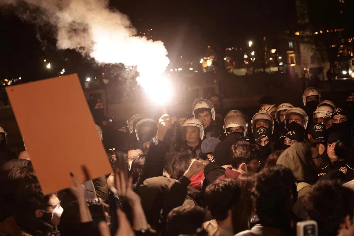 Police block protesters trying to march to Istanbul's Taksim Square on March 20.