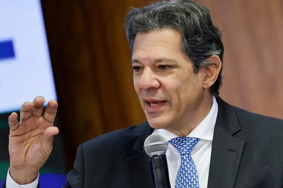 FILE PHOTO: Brazil's Finance Minister Fernando Haddad speaks during a meeting at the Planalto Palace in Brasilia, Brazil, March 18, 2025. REUTERS/Adriano Machado/File Photo