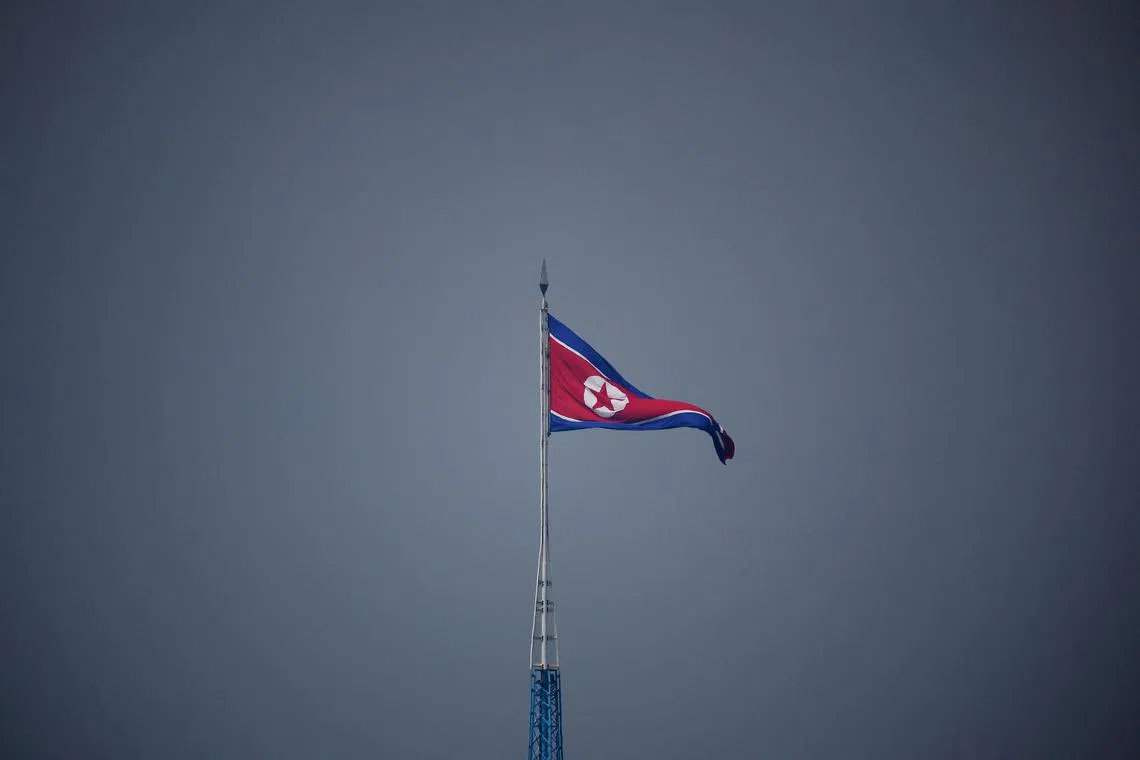 A North Korean flag flutters in the truce village of Panmunjom inside the demilitarized zone (DMZ) separating the two Koreas.