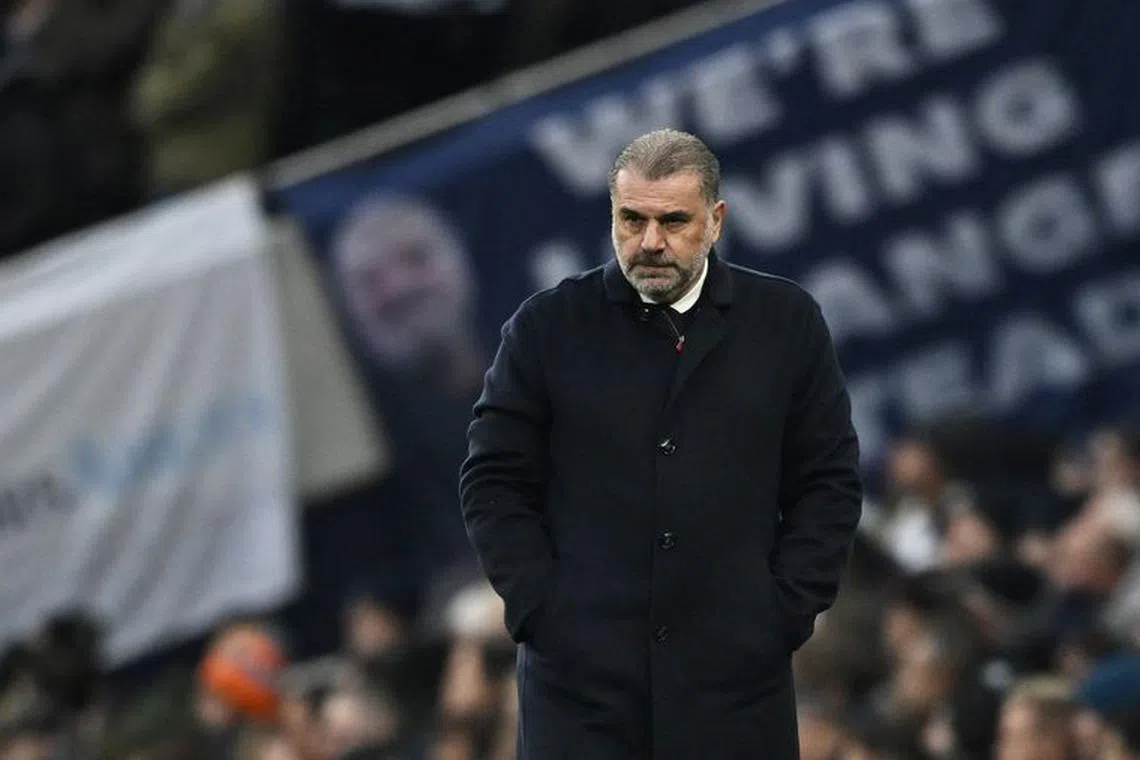 FILE PHOTO: Soccer Football - Premier League - Tottenham Hotspur v Aston Villa - Tottenham Hotspur Stadium, London, Britain - November 26, 2023 Tottenham Hotspur manager Ange Postecoglou reacts REUTERS/Dylan Martinez