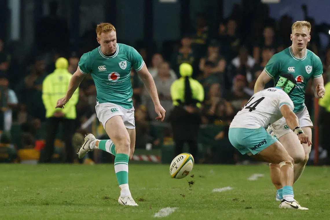 Rugby Union - South Africa v Ireland - King's Park, Durban, South Africa - July 13, 2024 Ireland's Ciaran Frawley in action REUTERS/Rogan Ward
