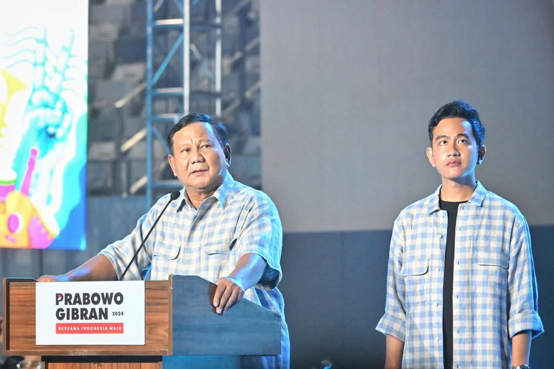 Prabowo - Gibran delivers their speech and celebrates with their supporters at Istora Senayan stadium on Feb 14, 2024.


/2024 Indonesia Presidential Election.