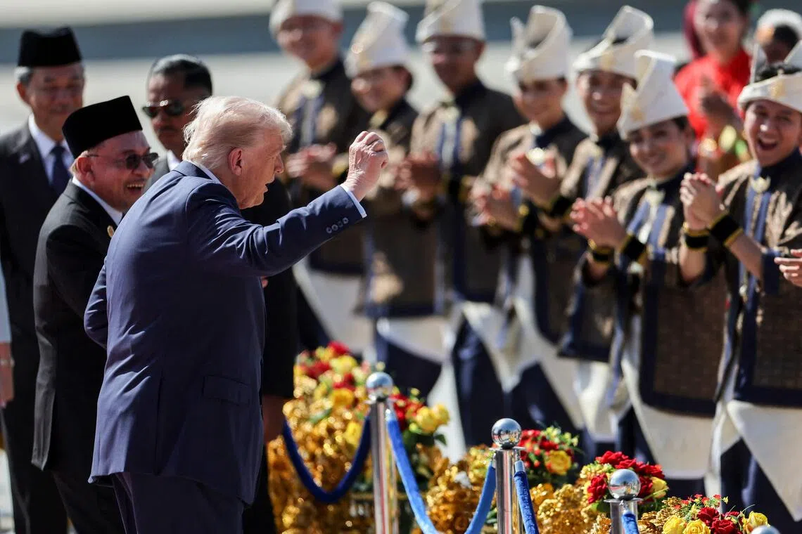 US President Donald Trump receiving a red-carpet welcome upon arrival at the Asean Summit in Kuala Lumpur on Oct 26.