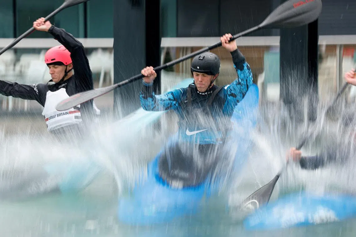 FILE PHOTO: Team GB athlete Joe Clarke trains at Lee Valley White Water Centre in Waltham Cross, Britain, May 23, 2024. REUTERS/John Sibley/File Photo