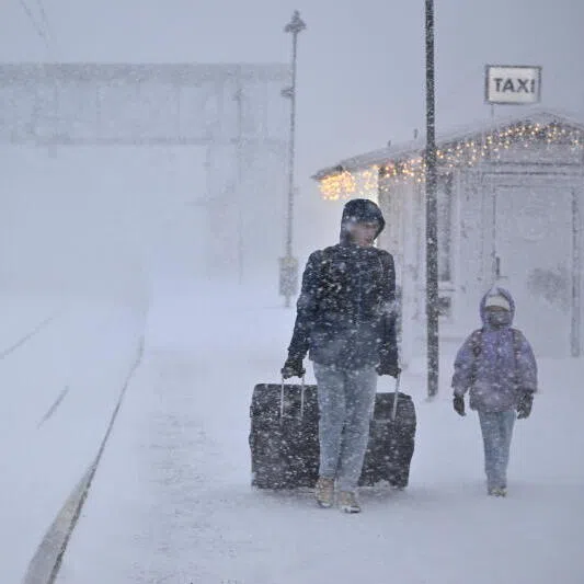 Snowy and windy conditions led to cancelled departures at the Are train station in Sweden, on Dec 27.