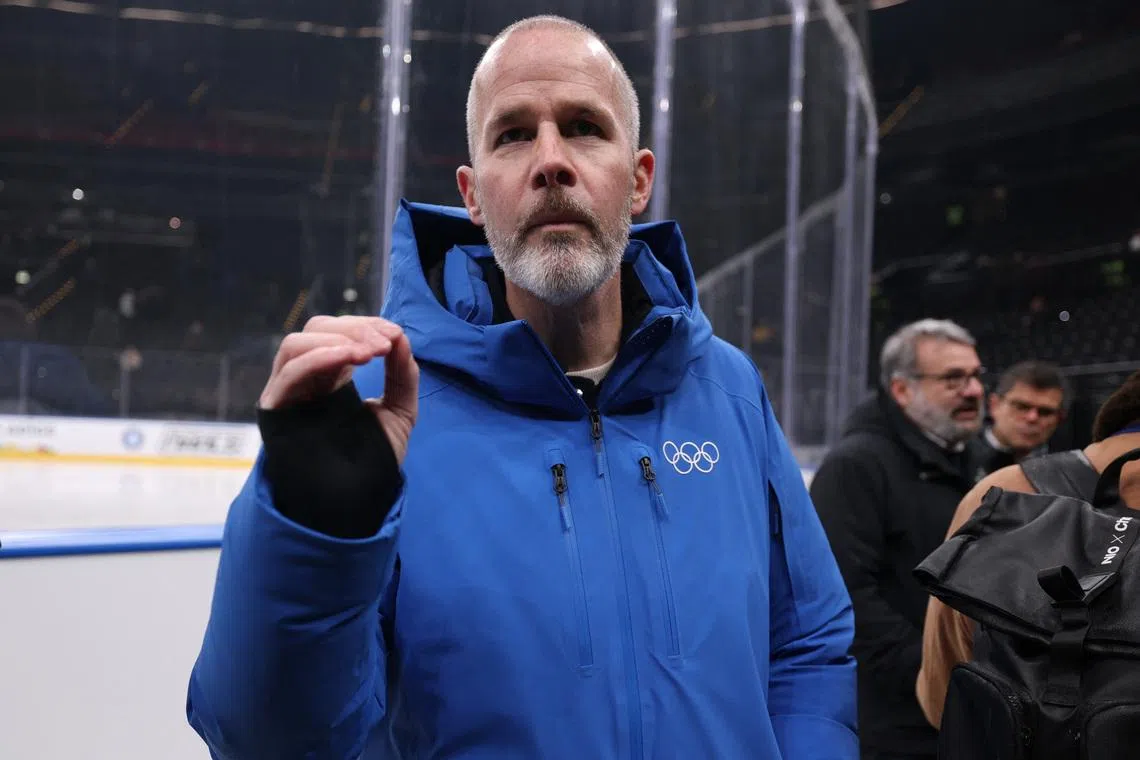 2026 Milano-Cortina Winter Olympics - Test Event - Italian Cup - Final Four Italian Cup - Semi Final - SV Kaltern Caldaro Rothoblaas v HCMV Varese Hockey - Milano Santagiulia Ice Hockey Arena, Milan, Italy - January 9, 2026  IOC Sports Director Pierre Ducrey inside the stadium before the match REUTERS/Claudia Greco