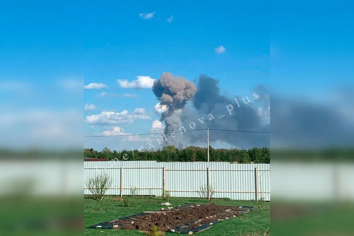 Unverified video showed a huge fire ball and clouds of thick smoke rising into the sky, in Russia's Vladimir region.
