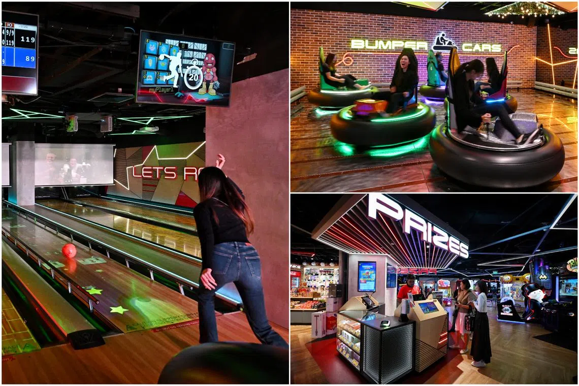 The arcade offers some 160 activities including bumper cars and bowling alleys.