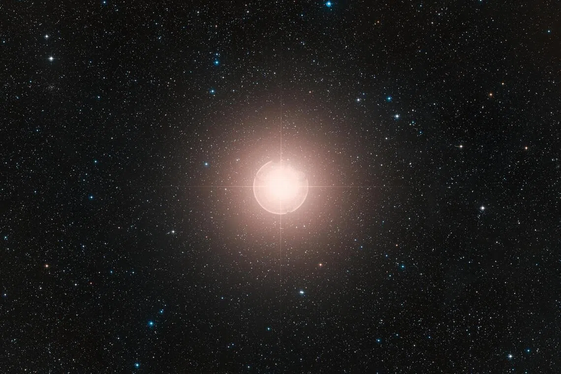 A handout image of the star Betelgeuse, a colour composite made from exposures from the Digitized Sky Survey 2 (DSS2). The image was released on July 28, 2026.