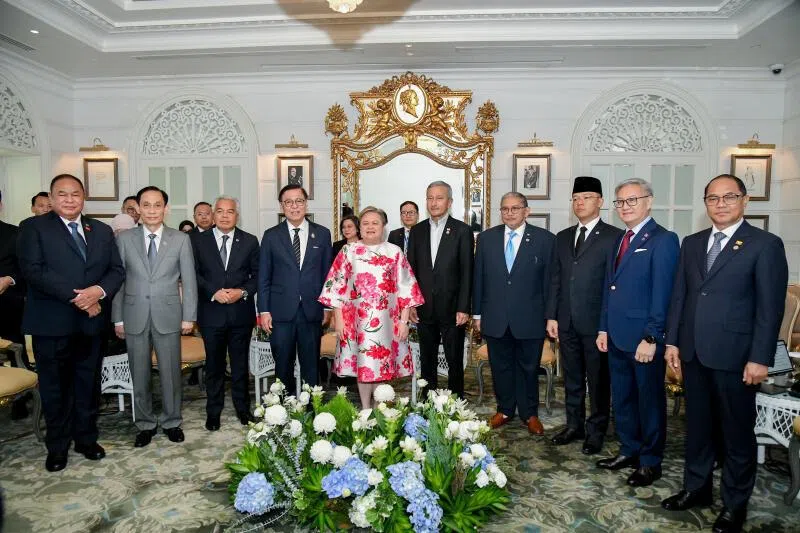 Foreign Minister Vivian Balakrishnan (centre, right) with ASEAN foreign ministers and representatives and their Myanmar counterpart at an informal meeting in Bangkok on July 12.