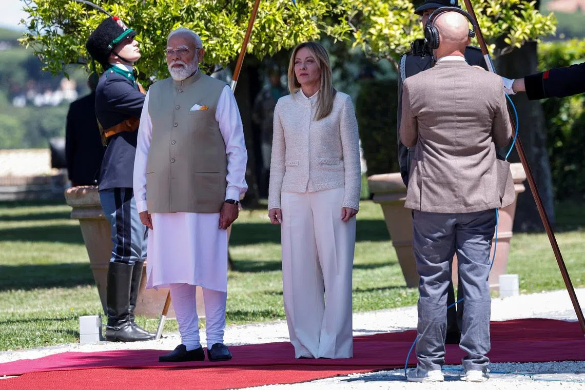 Italy's Prime Minister Giorgia Meloni meets Indian Prime Minister Narendra Modi at Villa Doria Pamphili, in Rome, Italy, May 20, 2026. REUTERS/Remo Casilli