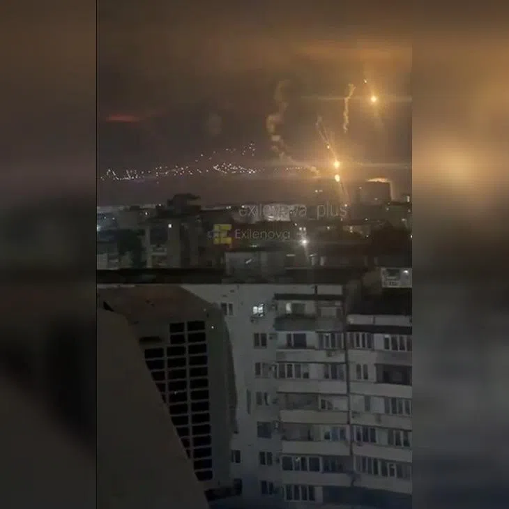 A screengrab from an online video of Ukraine's overnight attack on Russian oil facilities.