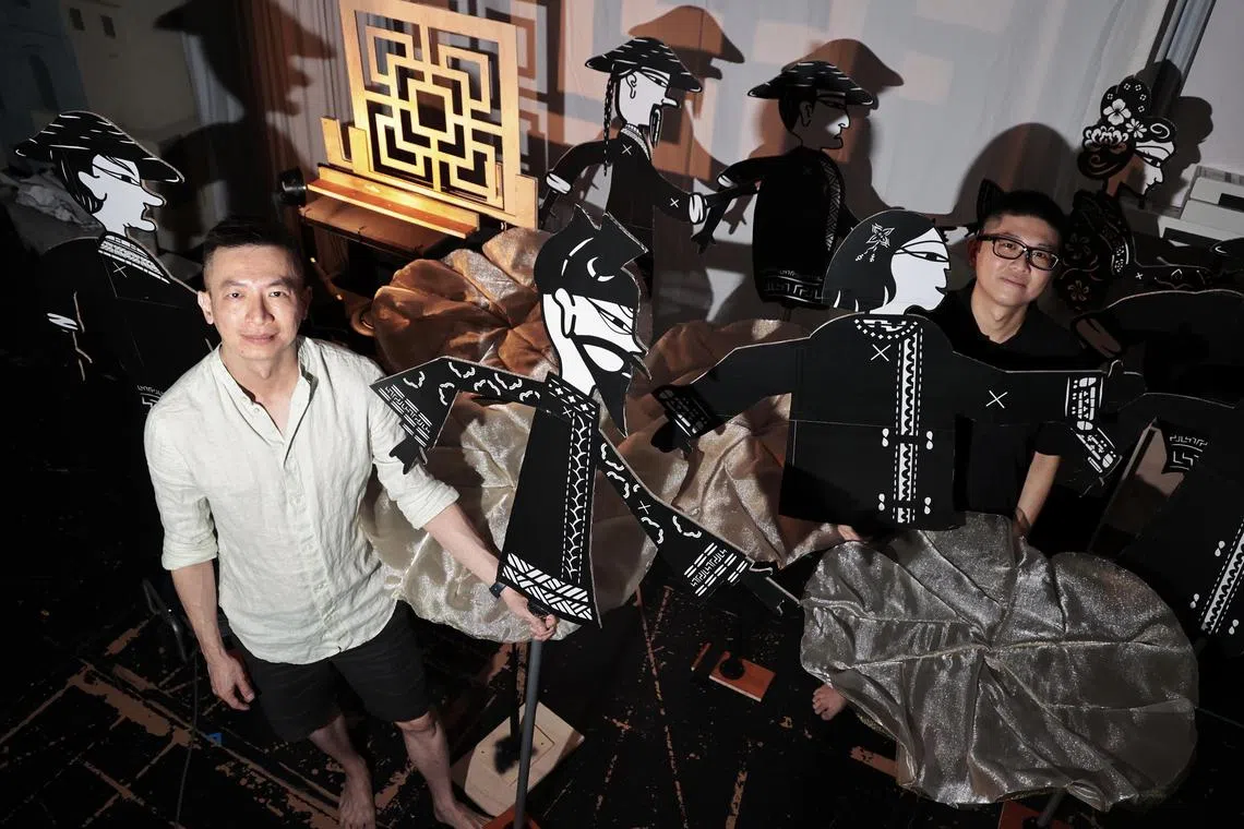 shdream - ST20240503_202443665013 /shdream/ Hester Tan/ Presented by The Finger Players, Dream of the Red Chamber’s Director Chong Tze Chien and puppet and props designer Daniel Sim with their puppets for the play @ ONE-TWO-SIX Cairnhill Arts Centre 126 Cairnhill Road on 3rd May 2024