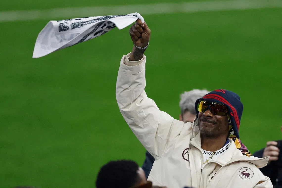 FILE PHOTO: Soccer Football - Championship - Swansea City v Preston North End - Swansea.com Stadium, Swansea, Wales, Britain - February 24, 2026 Swansea City co-owner Snoop Dogg before the match Action Images via Reuters/Peter Cziborra/File Photo