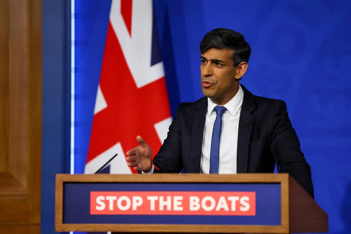 British Prime Minister Rishi Sunak speaks during a press conference at Downing Street in London, Britain, April 22, 2024. REUTERS/Toby Melville/Pool