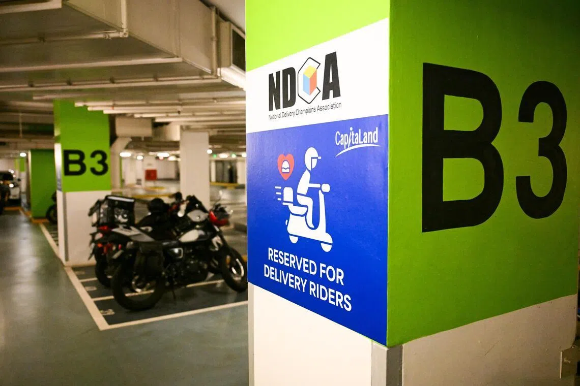 ST20260605_202641000457/jodelivery05/Shintaro Tay//
Lots reserved for NDCA delivery riders at Tampines Mall on June 5, 2026.