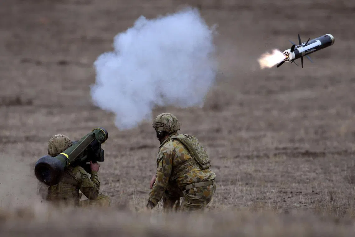 A file photo on May 9, 2019, shows Australian Army soldiers firing a Javelin anti-tank missile in Melbourne.
