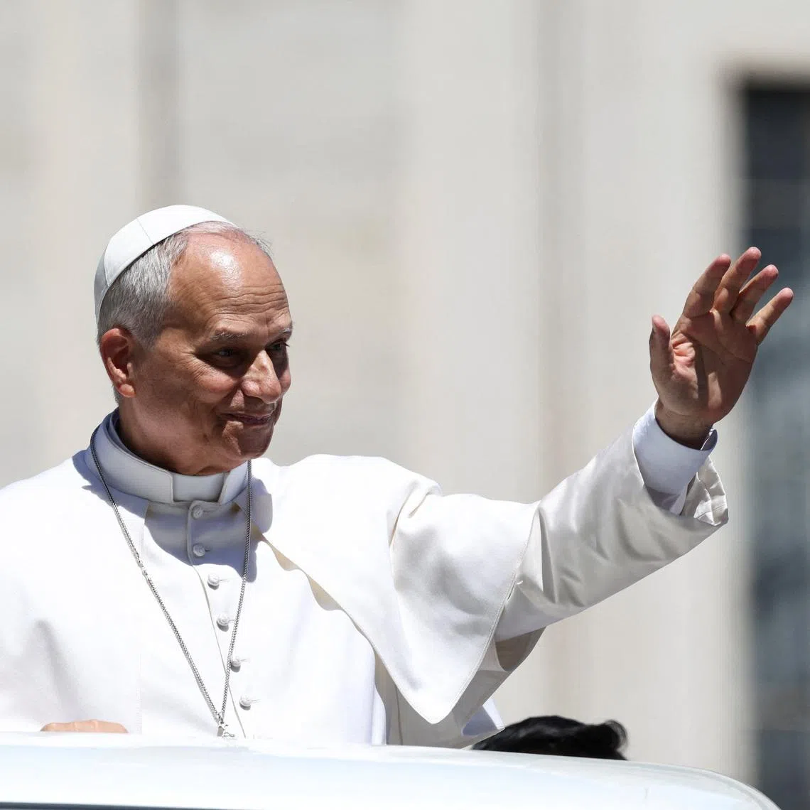 Pope Leo XIV leaves after the weekly general audience in St. Peter's Square at the Vatican, May 20, 2026. REUTERS/Yara Nardi