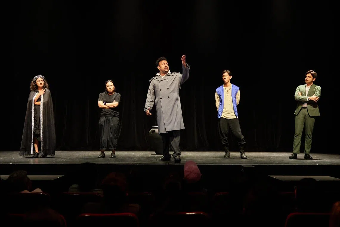 (From left) Rebecca Ashley Dass, Biwa Mastura, Jit Dastidar, Darren Guo and Shrey Bhargava star in Crack The Case: Backstage Betrayal.