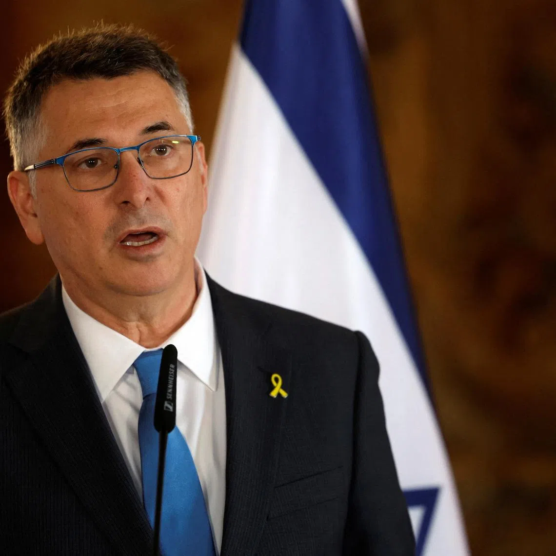 Israel's Foreign Minister Gideon Saar speaks during a press conference at Czech Foreign Ministry headquarters in Prague, Czech Republic, January 20, 2026. REUTERS/David W Cerny