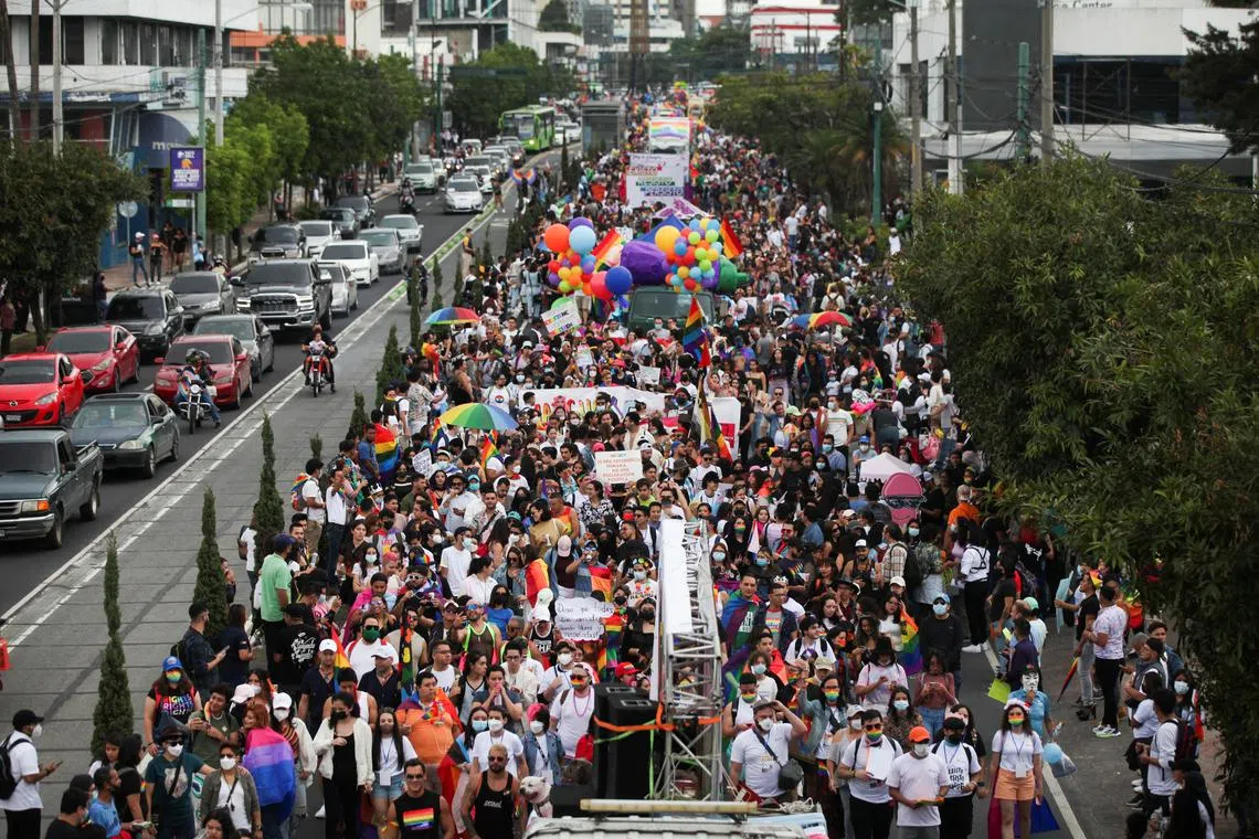 FILE PHOTO: Participants attend the LGBTQ+ Pride Parade which was cancelled for two years due to the coronavirus disease (COVID-19) pandemic in Guatemala City, Guatemala June 25, 2022. REUTERS/Sandra Sebastian/File Photo