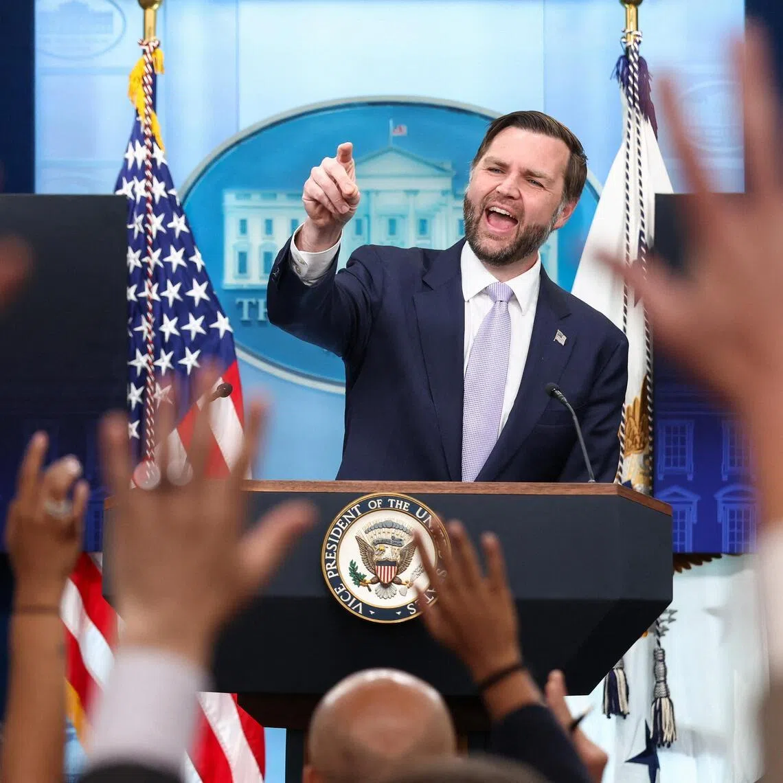 US Vice-President J.D. Vance holding a press briefing at the White House on May 19. 