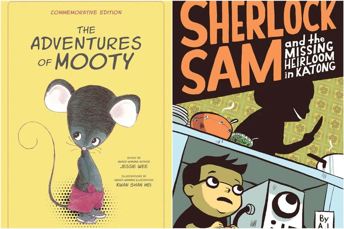 Jessie Wee’s endearing The Adventures Of Mooty (left) and the home-grown Sherlock Sam series by A.J. Low.