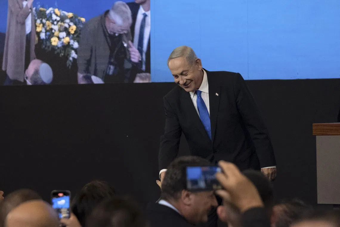Benjamin Netanyahu at Likud Party headquarters in Jerusalem on election night in Israel.
