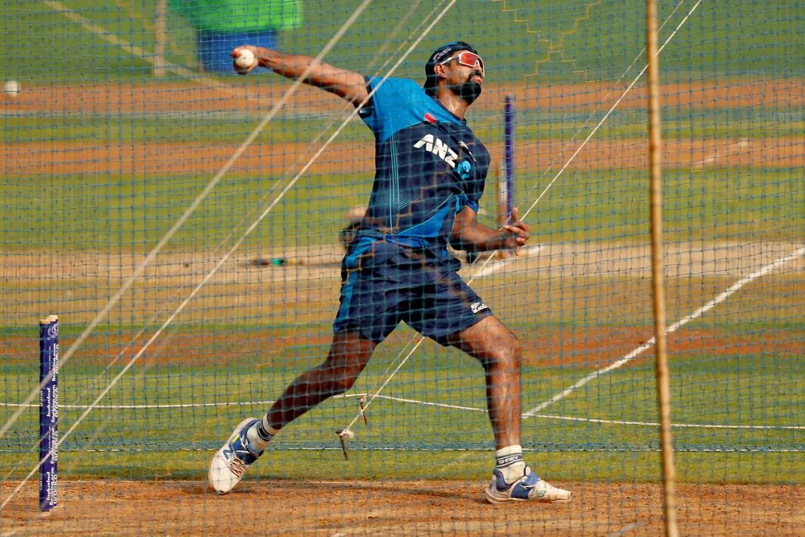 FILE PHOTO: Cricket - ICC Cricket World Cup 2023 - Semi-Final - New Zealand Practice - Wankhede Stadium, Mumbai, India - November 14, 2023 New Zealand's Ish Sodhi during practice REUTERS/Adnan Abidi/File Photo