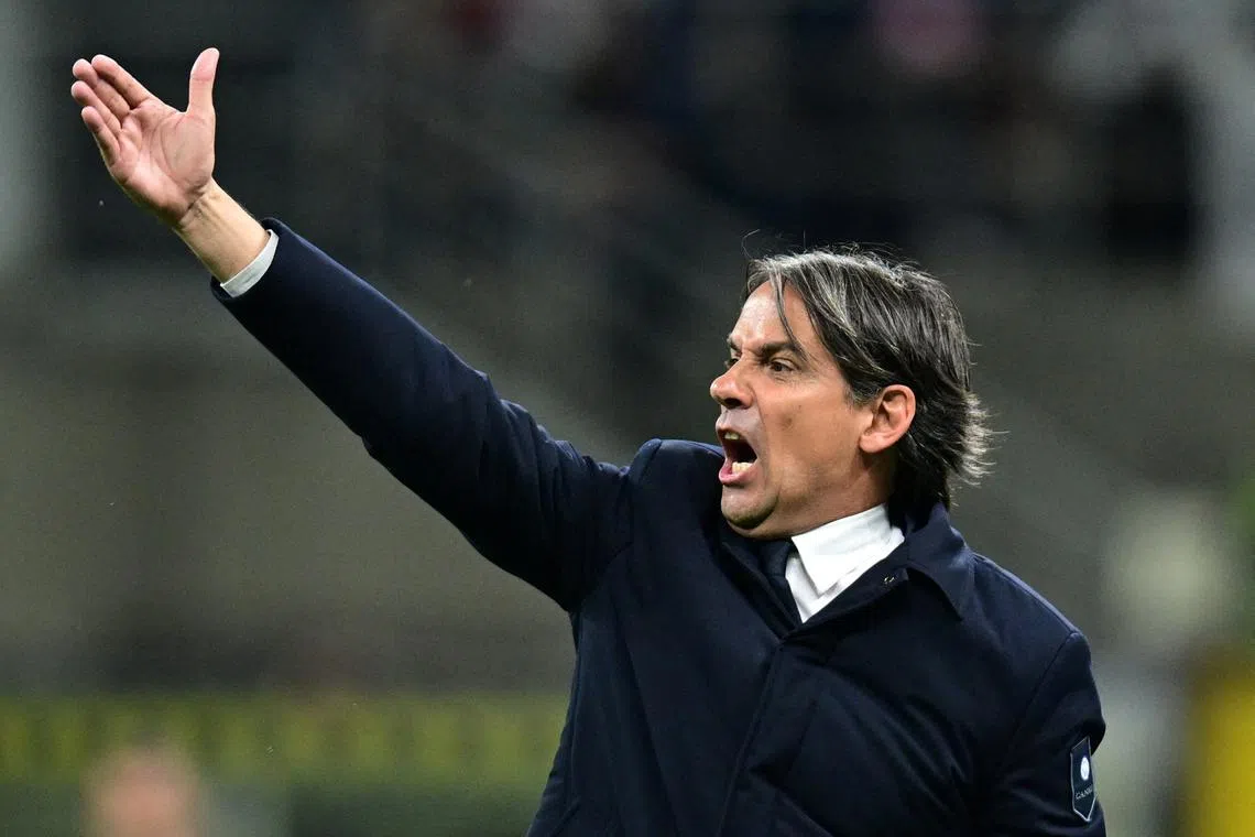 FILE PHOTO: Soccer Football - Coppa Italia - Semi Final - Second Leg - Inter Milan v AC Milan - San Siro, Milan, Italy - April 23, 2025 Inter Milan coach Simone Inzaghi reacts REUTERS/Daniele Mascolo/File Photo