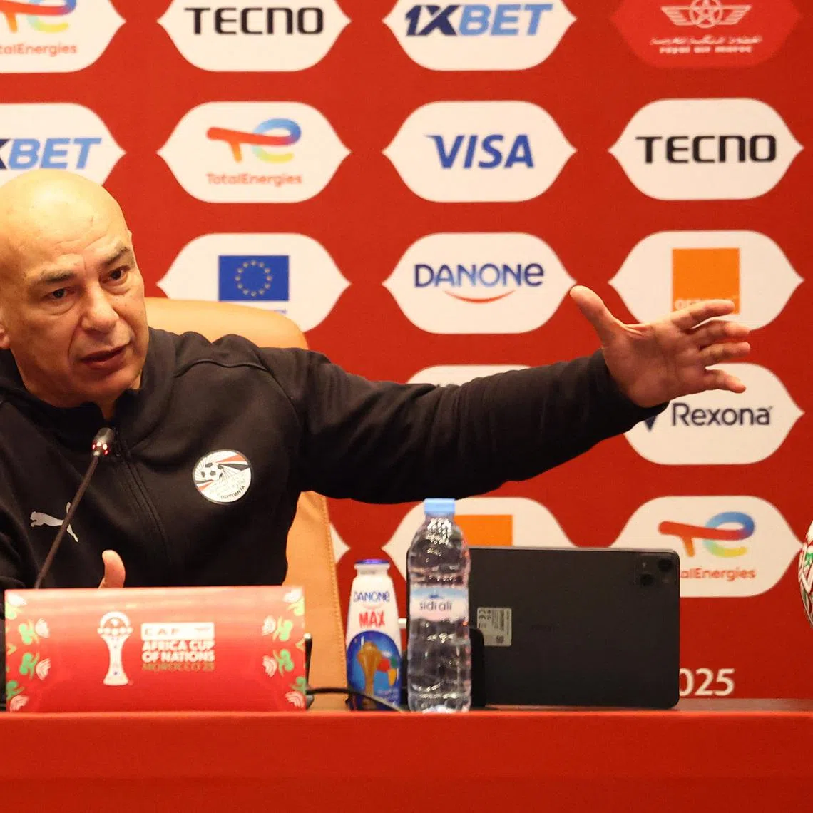 Soccer Football - CAF Africa Cup of Nations - Morocco 2025 - Third Place Match - Egypt Press Conference - Mohammed V Stadium, Casablanca, Morocco - January 16, 2026  Egypt coach Hossam Hassan during the press conference. REUTERS/Siphiwe Sibeko