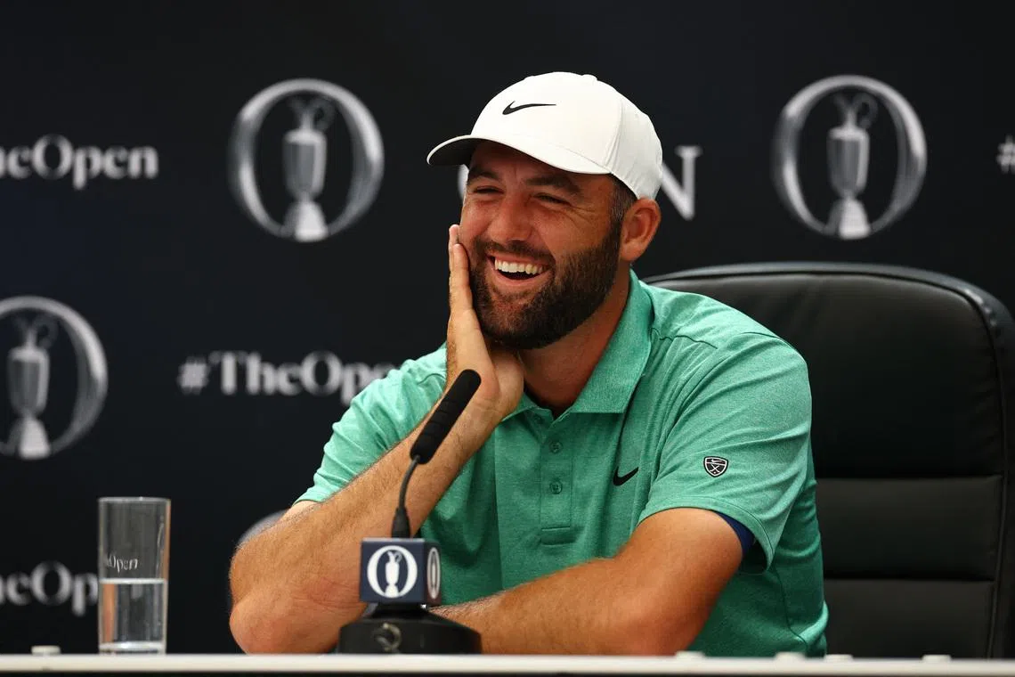 Golf - The 154th Open Championship - Royal Birkdale Golf Club, Southport, Britain - July 14, 2026 Scottie Scheffler of the U.S. during the press conference REUTERS/Phil Noble