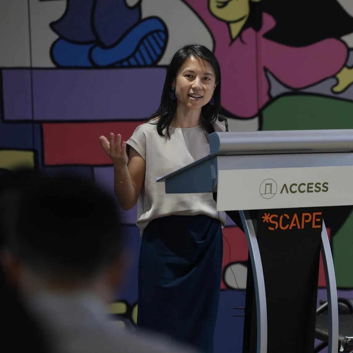 Ms Goh Hanyan, Senior Parliamentary Secretary, delivers her speech during the launch of Access Apprenticeship at The Trampoline by Access Singapore in SCAPE on Feb 11, 2026.