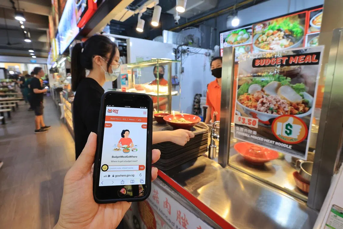 The recently launched BudgetMealGoWhere website helps residents locate Housing Board coffee shops offering budget meals within 2km of their residence.