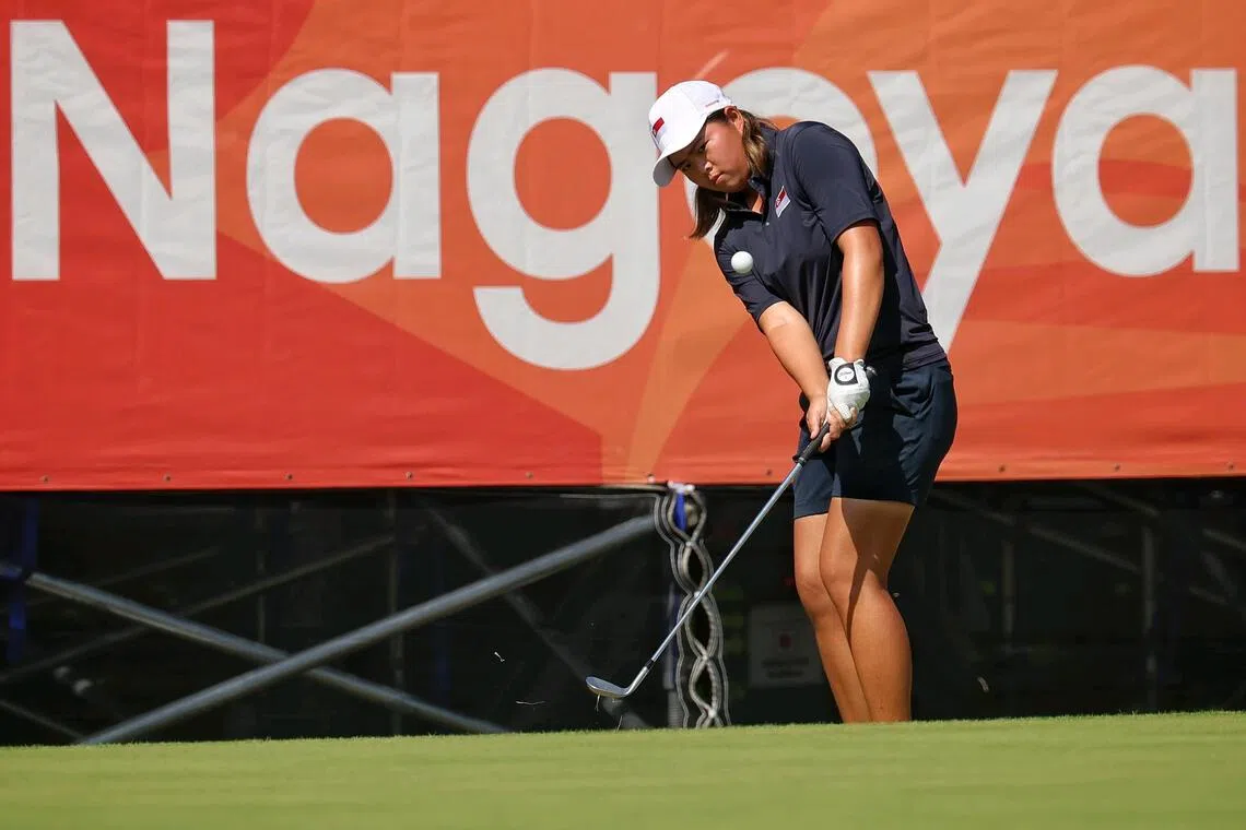 Shannon Tan of Singapore in action during the Aichi-Nagoya 2026 Asian Games women's golf individual stroke play final round at Kasugai Country Club East Course in Aichi, Japan on Oct 3, 2026. ST PHOTO: KEVIN LIM pixag03