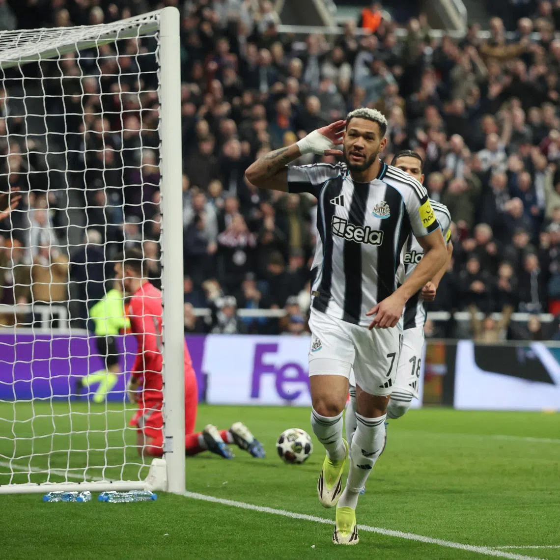 Soccer Football - UEFA Champions League - Play Off - Second Leg - Newcastle United v Qarabag - St James' Park, Newcastle, Britain - February 24, 2026  Newcastle United's Joelinton celebrates scoring their second goal REUTERS/Scott Heppell