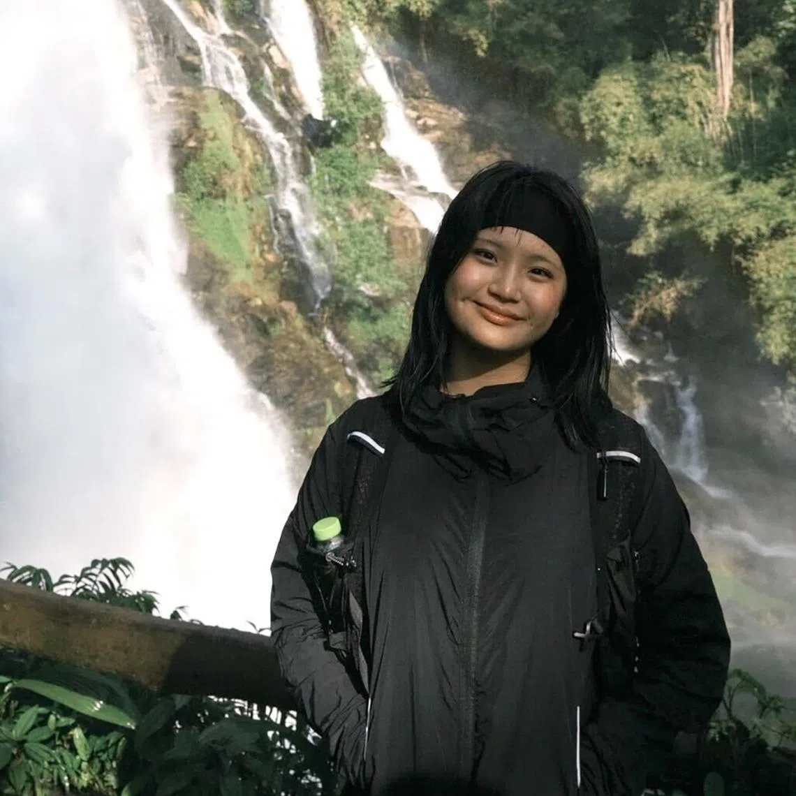 Ngee Ann Polytechnic student Abby Lee visiting the Wachirathan Waterfall on a leisure trip in Chiang Mai.