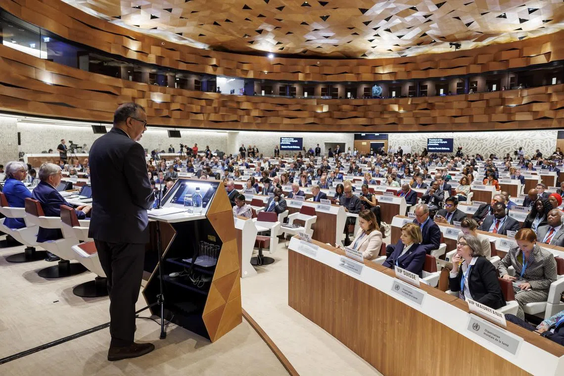 WHO director-general Tedros Adhanom Ghebreyesus delivering a statement, during the opening of the World Health Assembly meeting, in Geneva, Switzerland.