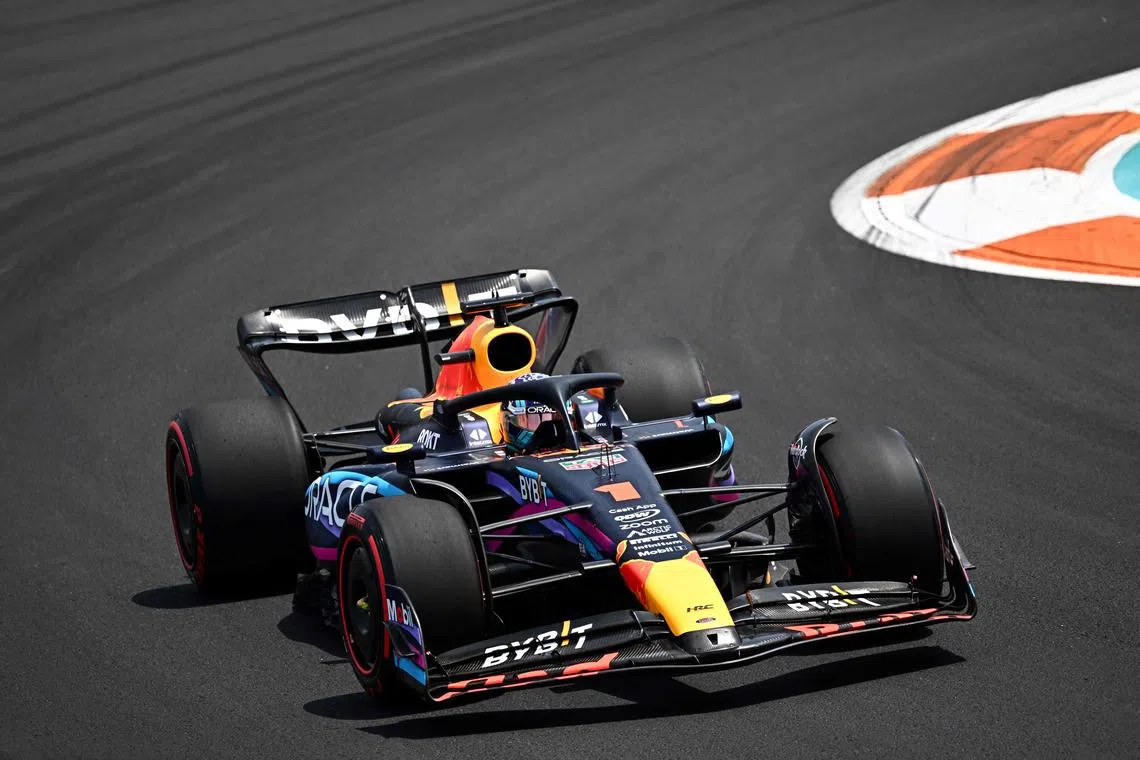 Red Bull’s championship leader Max Verstappen was comfortably fastest while Charles Leclerc crashed his Ferrari into the barriers in second practice for the Miami Grand Prix on Friday.